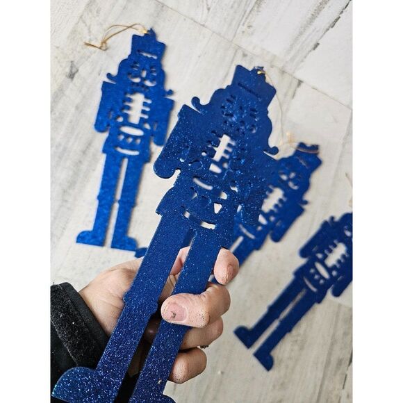 Large blue glitter nutcracker ornament soldier vintage Xmas set - Picture 7 of 7